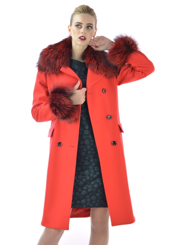 LADY M - Womens coat red with natural fox fur - Maria fashion company - Marija modna odjeca Collection Autumn/Winter 2017-18