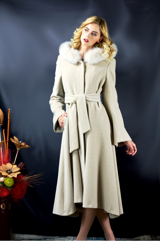 Lady M - Womens long beige coat wool cashmere - Maria fashion company - Marija modna odjeca Collection Autumn/Winter 2017-18