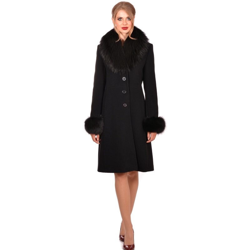 Lady M Womens elegant black wool coat with fur - LADY M Marija modna odjeća - Maria Fashion company - Collection Autumn/Winter 2018-19