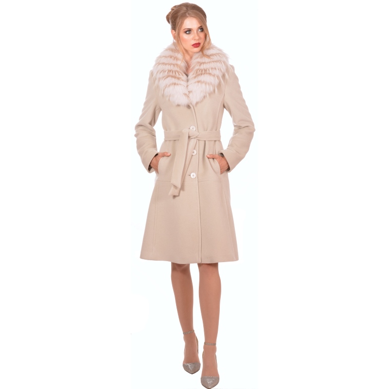 Lady M - Womens white coat elegant with fur - Maria fashion company - Marija modna odjeca Collection Autumn/Winter 2018-19