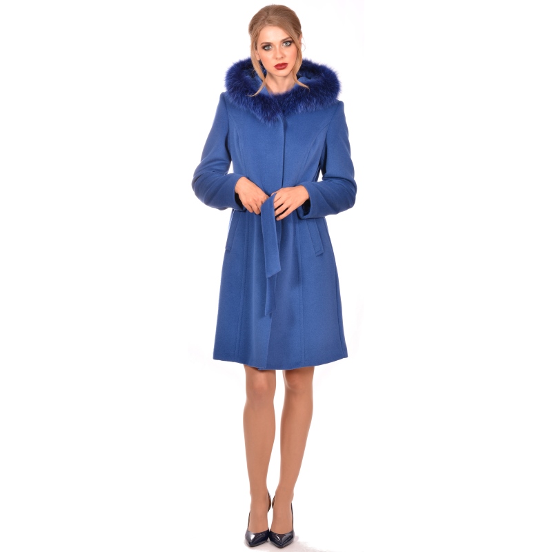 Lady M - Womens blue wool coat with natural fur - Lady M Marija modna odjeća - Maria Fashion company - Collection Autumn/Winter 2018-19
