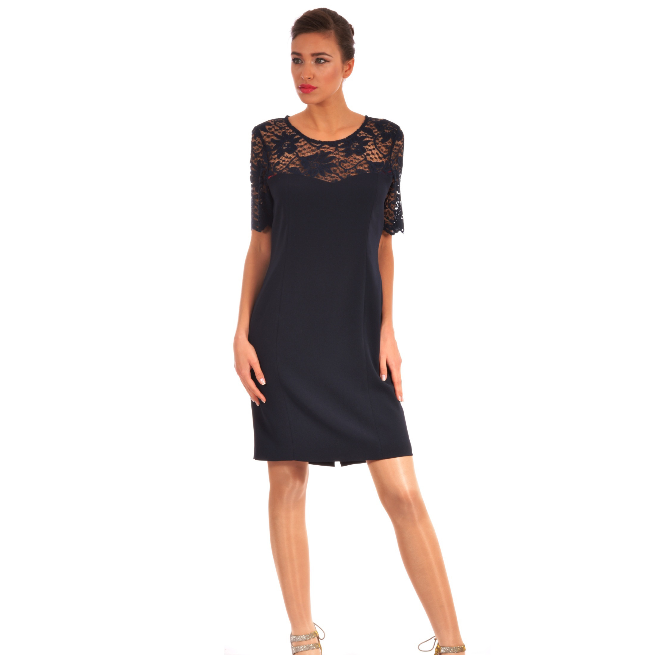 elegant lady m dark blue dress with lace, elegantna tamno plava haljina sa čipkom