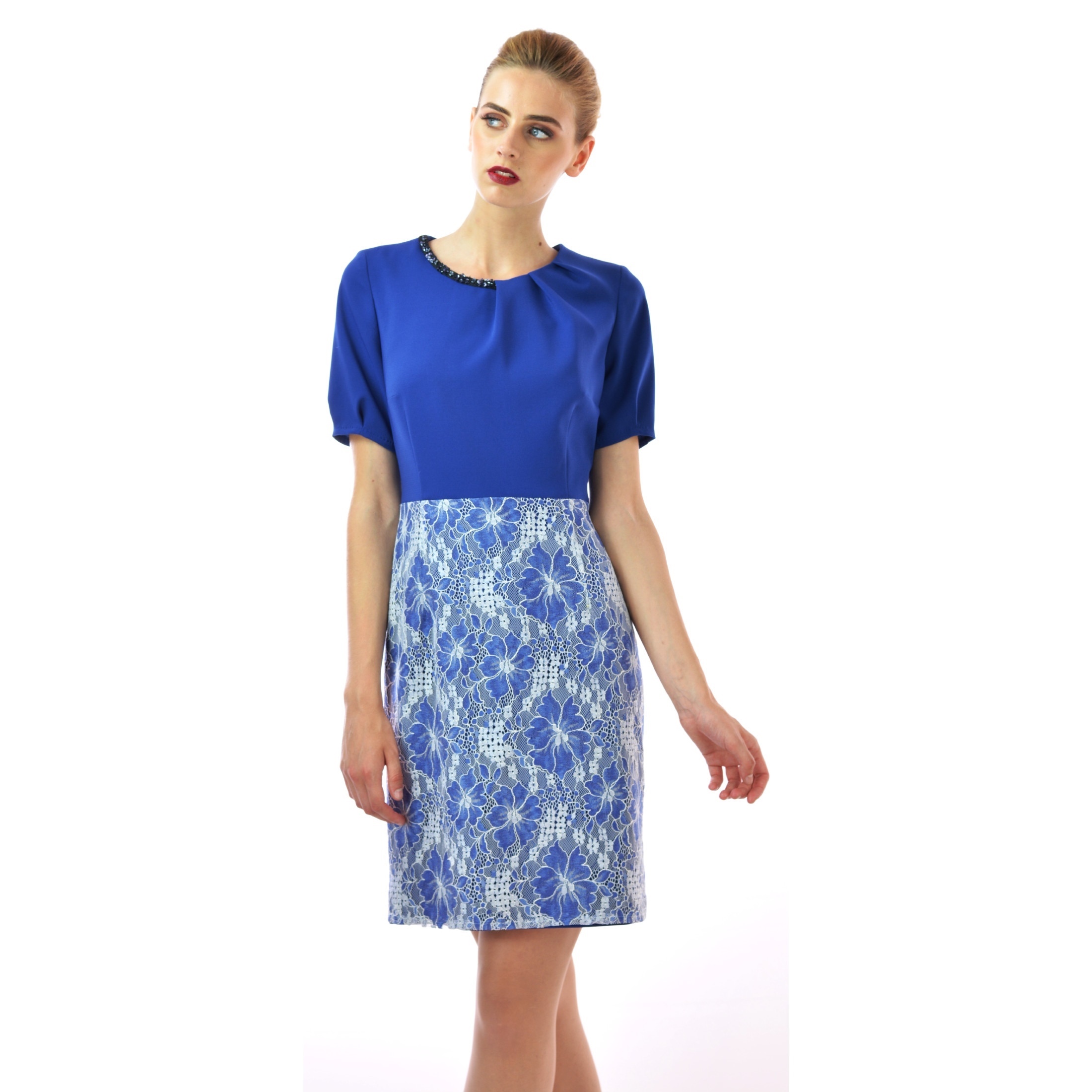 blue dress lady m with lace, ženska plava haljina sa čipkom lady m za proljeće-ljeto
