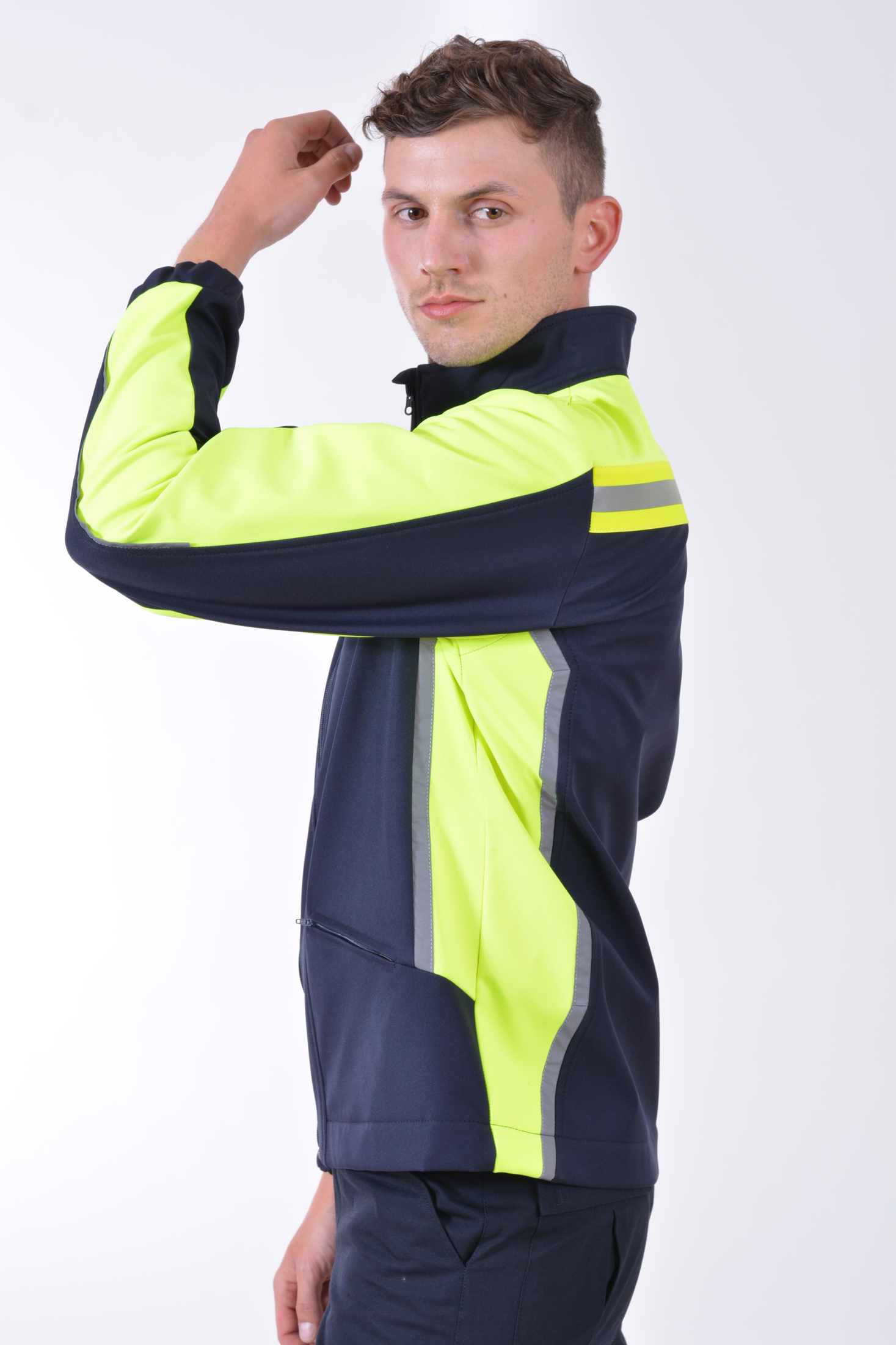 muška jakna soft shell reflektirajuče trake visoka vidljivost. men's jacket soft shell reflective stripes high vision